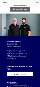 Screenshot Website iPhone Totzauer aus Düsseldorf